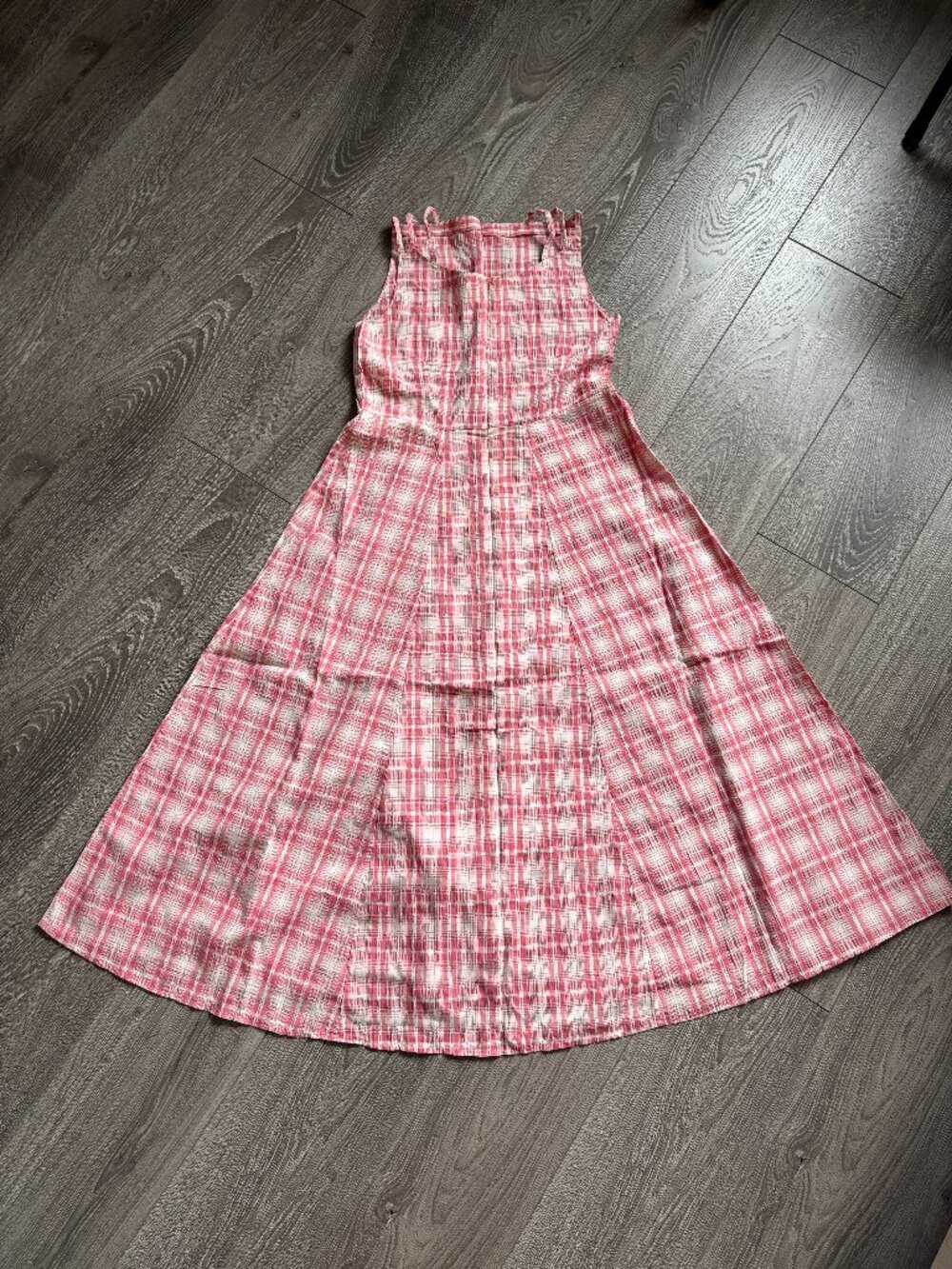 Vintage pink white plaid checkered tank top sleeveless dress a line